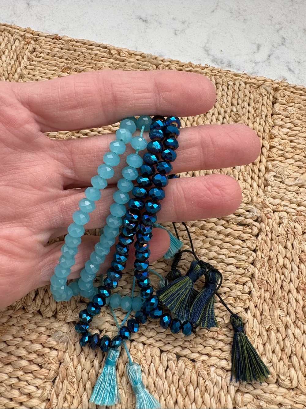 Blue Beaded Tassel Bracelet Set - Women Jewelry